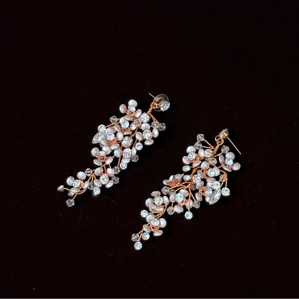 Macrae & Co Rose Gold Pearl and Crystal Cluster Earrings